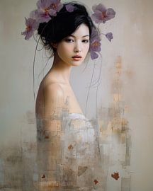 Porträt im Collage-Stil mit lila und goldenen Akzenten von Carla Van Iersel