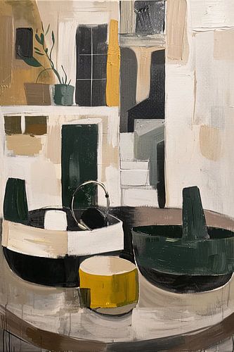 Composition abstraite avec vase et plante