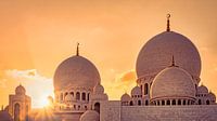 Domes of Sheikh Zayid Mosque at sunset in Abu Dhabi UAE by Dieter Walther thumbnail