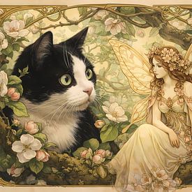Cat and fairy Art Nouveau by Linda de Klein
