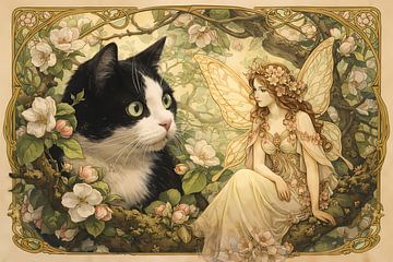 Chat et fée Art nouveau