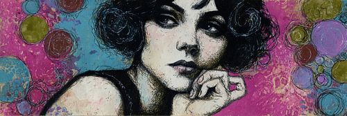 Portrait of a woman in bright colours | Woman with colourful background by Abstract Painting