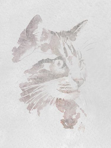 Aquarel van een kat voor een industrieel interieur