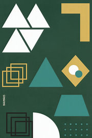 Abstract Geometric Bauhaus in Deep Green and Ochre by STUDIO ARTSY