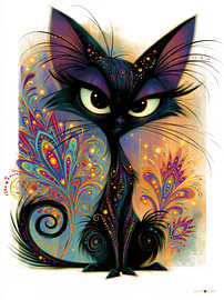 Angry black cat – female cat by Gelissen Artworks