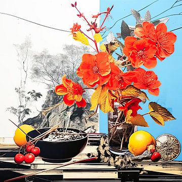 Nature morte florale avec cerises et citrons sur Vlindertuin Art