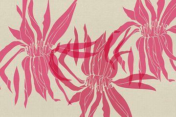 Minimalist botanical art in neon pink on white by Abstract Minimalist Art