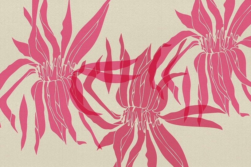 Minimalist botanical art in neon pink on white by Abstract Minimalist Art