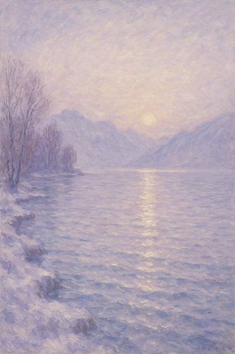 Op Claude Monet geïnspireerd alpenmeer - Rustige winterreflectie