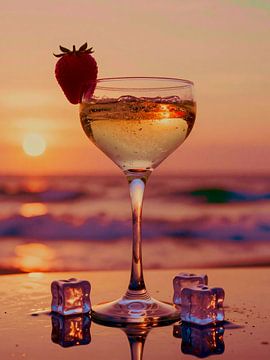 Un cocktail sur la plage au coucher du soleil dans de la glace