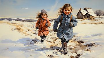 Groep kinderen aan de wandel in het winterlandschap van Animaflora PicsStock