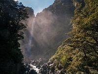 Waterfall at the Arthurs'Pass in New Zealand