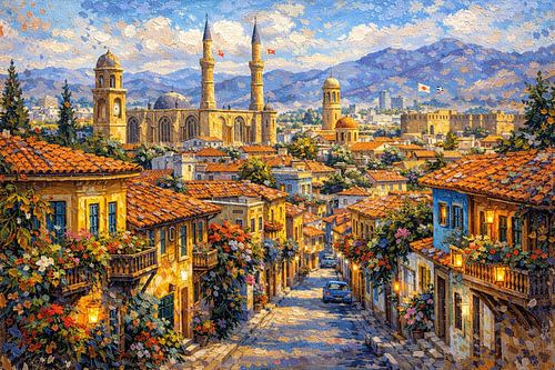 Nicosia, Cyprus, een impressionistisch schilderij.