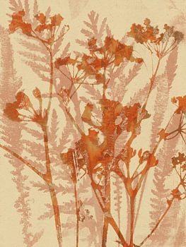 Botanische kunst. Bloemen en bladeren in warme rustieke kleuren