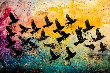 Vogels op kleurrijke achtergrond van Imperial Art House