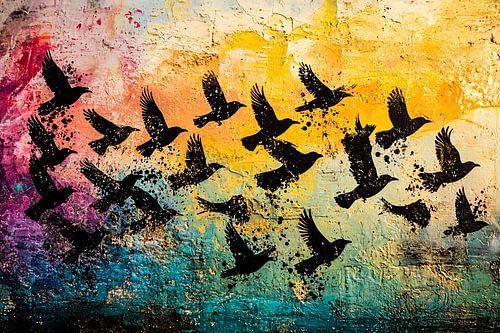 Vogels op kleurrijke achtergrond