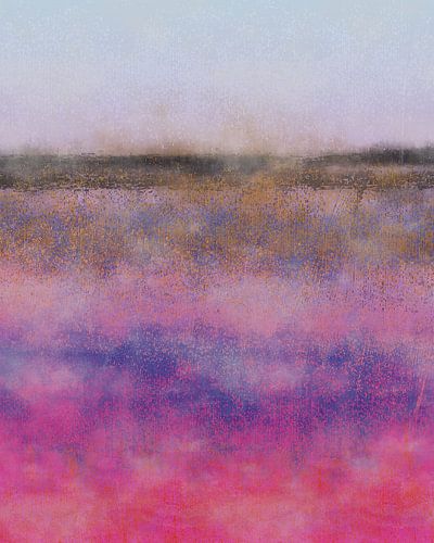 Abstract minimalistisch landschap in neonroze, blauw, geel en bruin