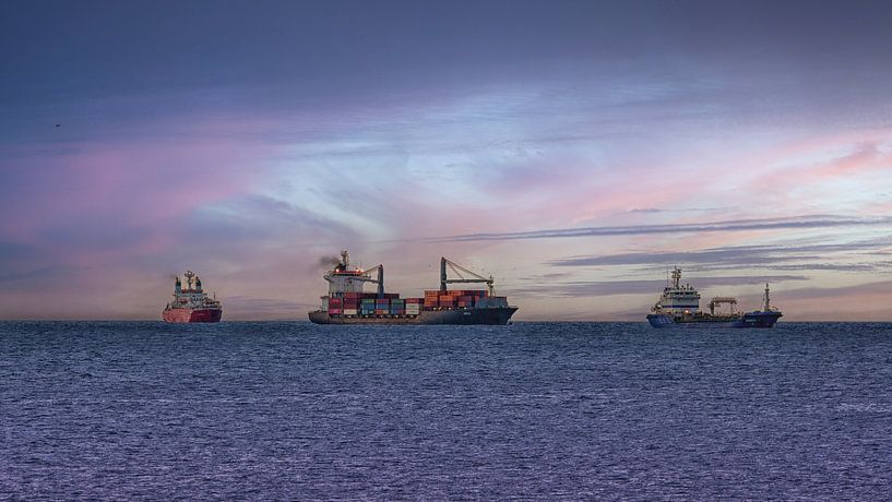 Ships anchored near Gibraltar by Luc V. de Zeeuw