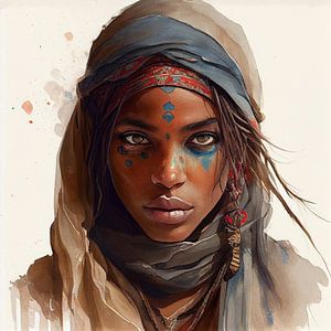 Watercolor Tuareg Woman #2 by Chromatic Fusion Studio