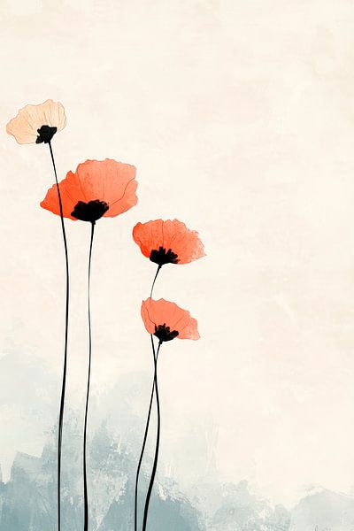 Poppies in soft colours - watercolour by Poster Art Shop