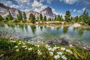Bergsee in den Dolomiten mit schöner Spiegelung