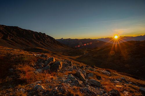 Landschaftliche Walliser Alpen bei Chandolin beim Sonnenuntergang
