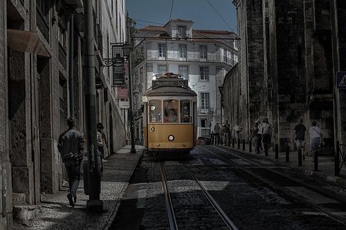 Portuguese yellow tram in Lisbon
