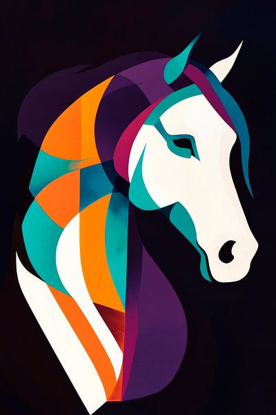 Kunstvolle Pferdekopf-Silhouette in Farben von Poster Art Shop