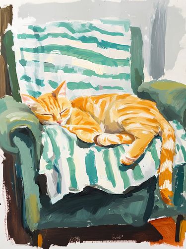 Sleeping cat painting