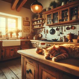 Die Katze schläft in der Küche von Tatjana Korneeva