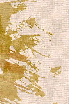 Scandinavische kleurrijke abstracte kunst in oker en wit op linnen van Abstract Minimalist Art