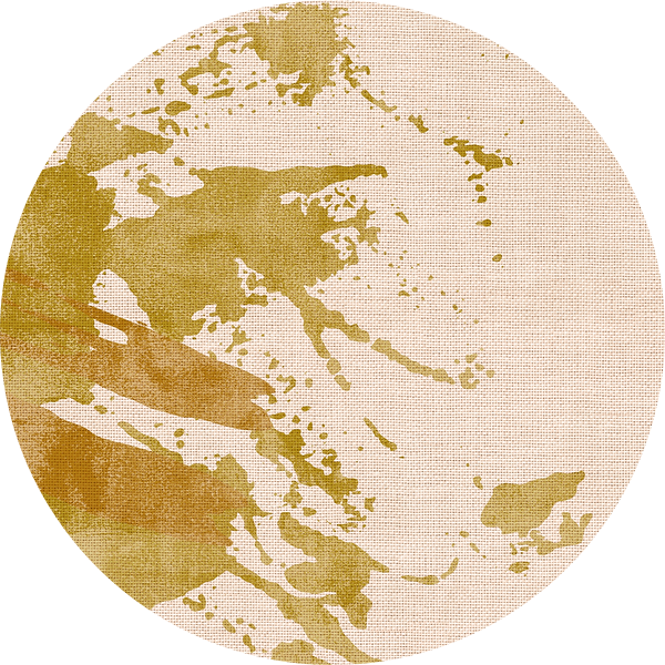 Scandinavische kleurrijke abstracte kunst in oker en wit op linnen van Abstract Minimalist Art