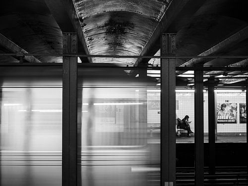 Street picture in New York with eventful subway