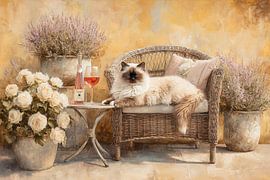 Rattan Chair with Cat - Rustic Bohemian Still Life by Joriali Fine Art