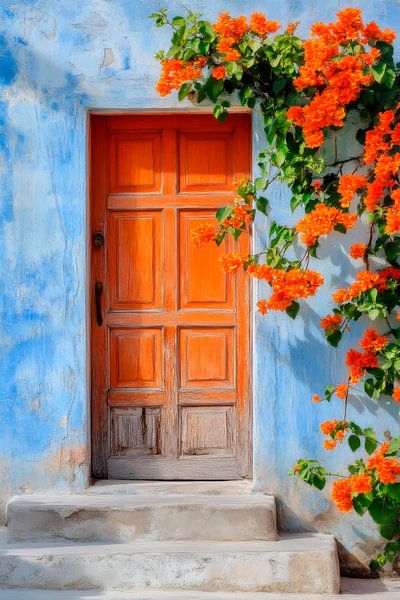 Colourful door in a blooming idyll by Poster Art Shop