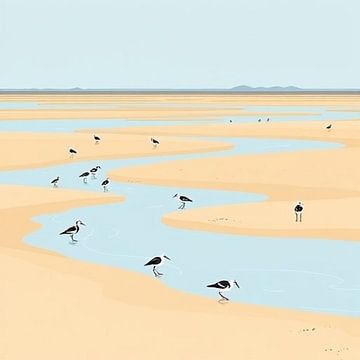Vogels op het wad bij eb ameland. van J.a Dijkstra