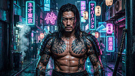 Japan, Neon Samurai von my pixel art