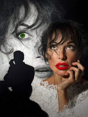 Nadenkende vrouw met rode lippenstift