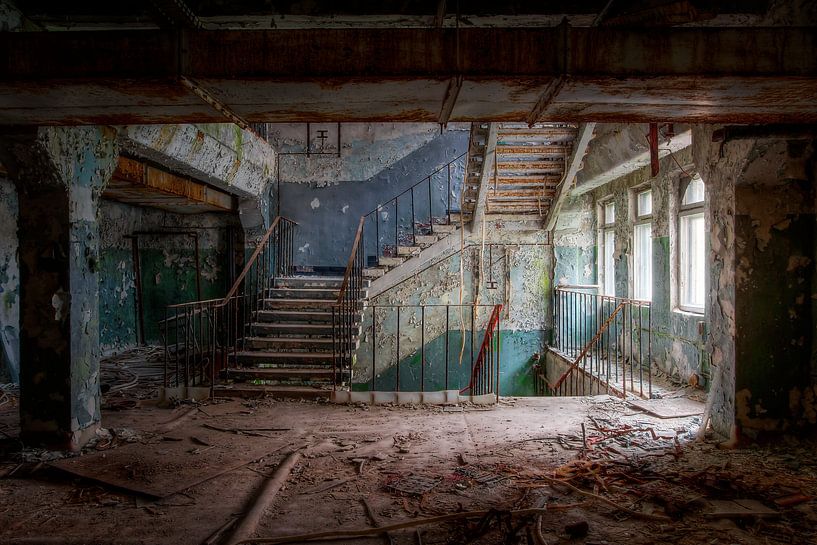 Stairwell of abandoned building in Chernobyl by Steve Mestdagh