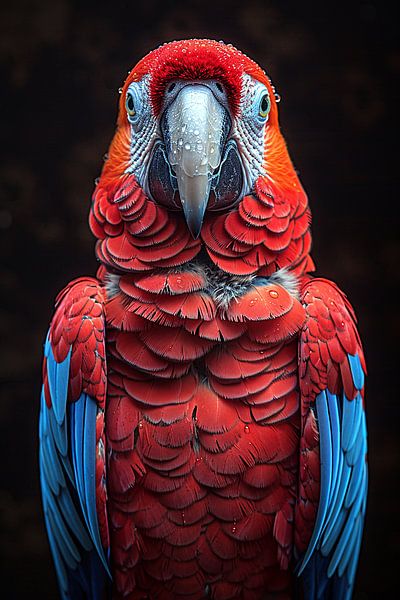 Portrait of a macaw with water droplets by Art & Soul Creations