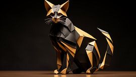 Origami cat panorama gold-black