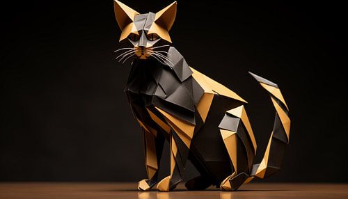 Origami chat panorama or-noir