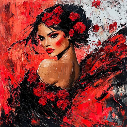 Flamenco danseres in rood impressionistische stijl