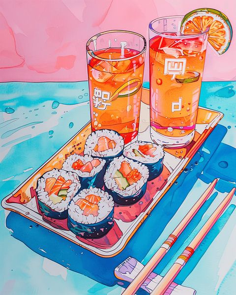 Sushi met drinken van Artsy