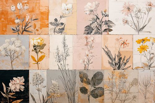 Botanical panels in warm tones