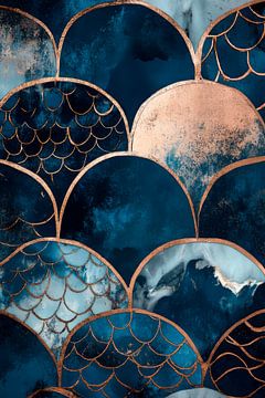 Elegante Wellen in Blau und Gold von Poster Art Shop