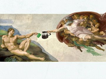 Koffiepauze tijdens Schepping van Adam - Michelangelo van Miauw webshop