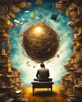 Alle boeken van de wereld zweven rond in het heelal  tussen realiteit en surrealisme-2 by Carina Dumais