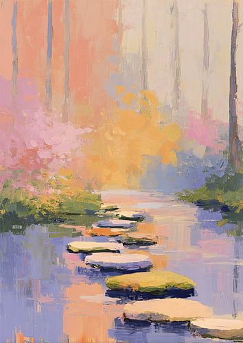 Steentjes in een pastelkleurig meer