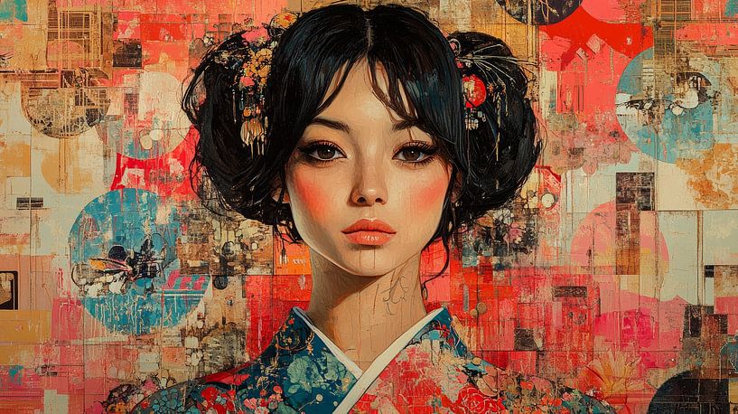 Japanse vrouw in rode kimono van Lufy